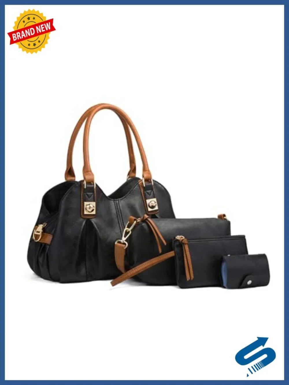 PU Leather 4-Piece Tote Handbag Set with Top Handle Satchel, Crossbody & Clutch